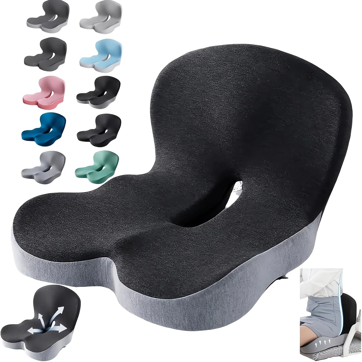 Memory Foam L-Shaped Seat Cushion for Car, Office Chair, Truck - Ergonomic Design, Lumbar & Back Support