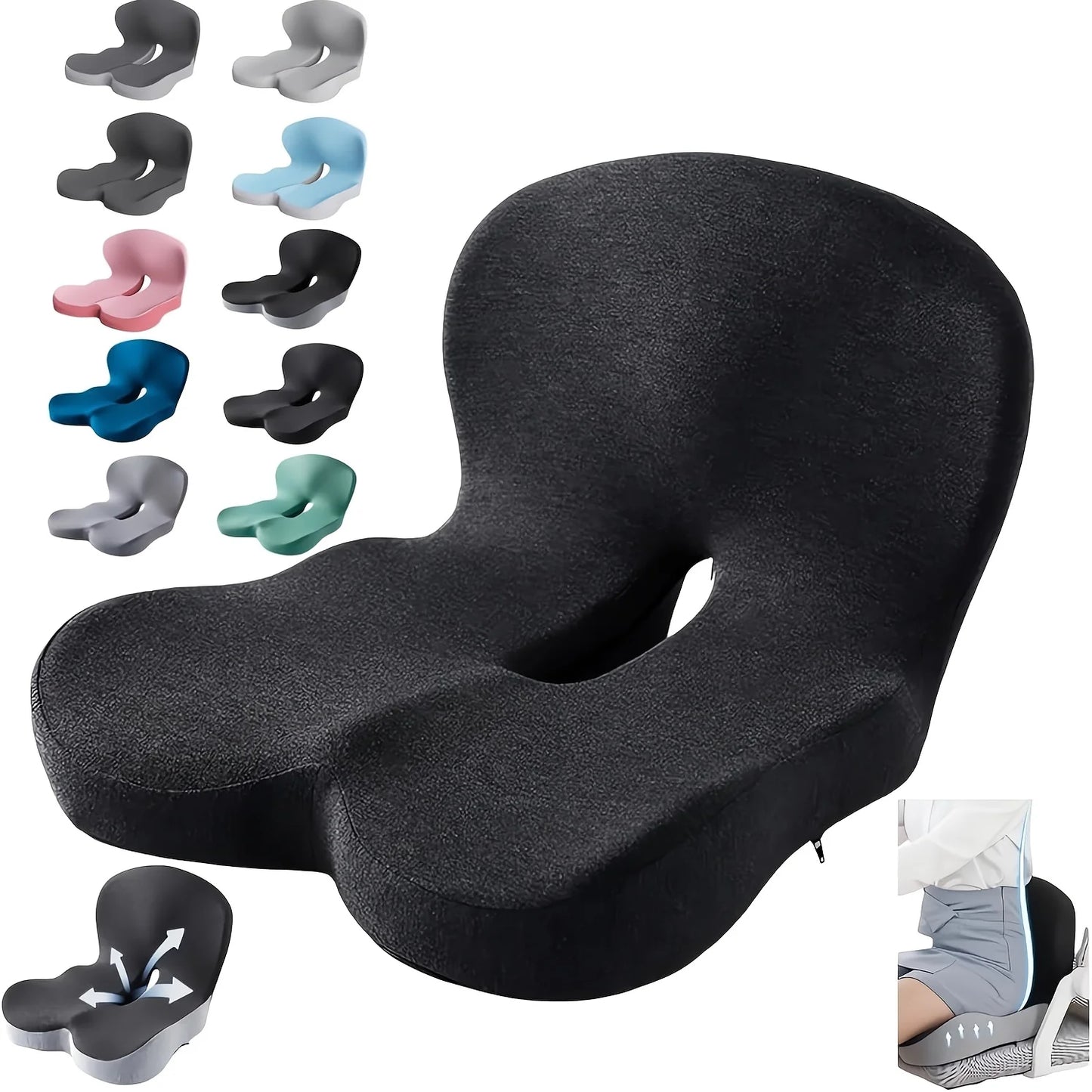 Memory Foam L-Shaped Seat Cushion for Car, Office Chair, Truck - Ergonomic Design, Lumbar & Back Support