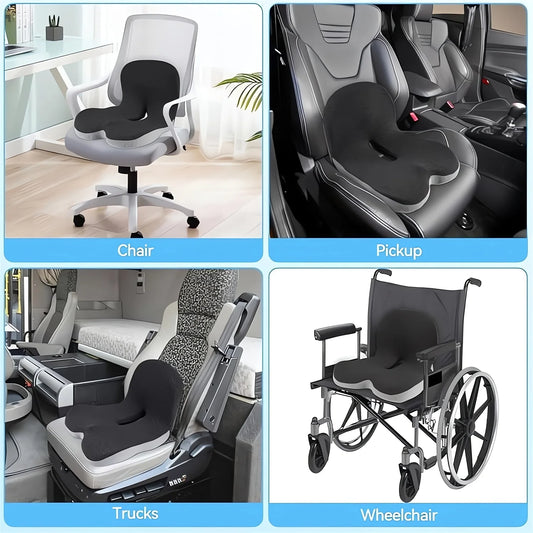 Memory Foam L-Shaped Seat Cushion for Car, Office Chair, Truck - Ergonomic Design, Lumbar & Back Support