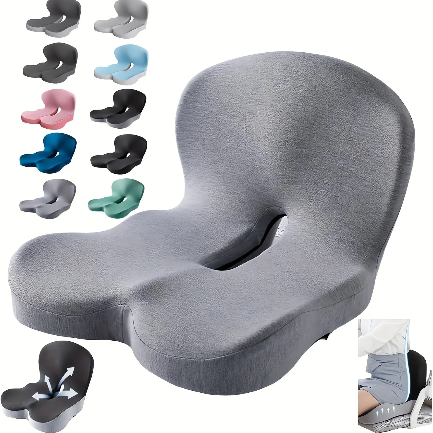 Memory Foam L-Shaped Seat Cushion for Car, Office Chair, Truck - Ergonomic Design, Lumbar & Back Support