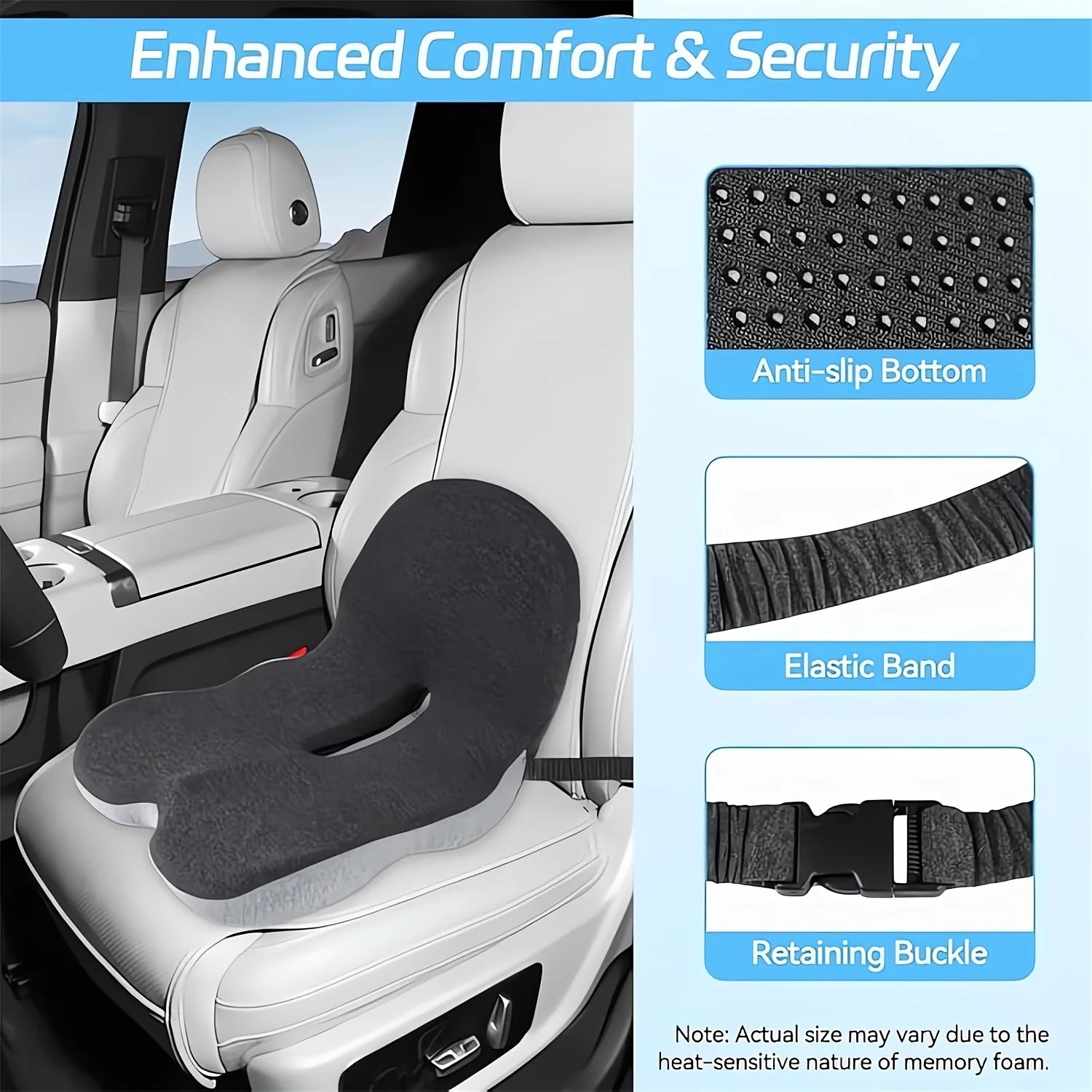 Memory Foam L-Shaped Seat Cushion for Car, Office Chair, Truck - Ergonomic Design, Lumbar & Back Support